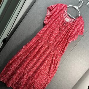 Destination 365 Printed Short-Sleeve Midi Dress with Smo Red Abstract XL